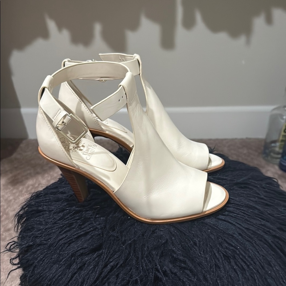 Vince Camuto White Peep-Toe Heels with Ankle Straps